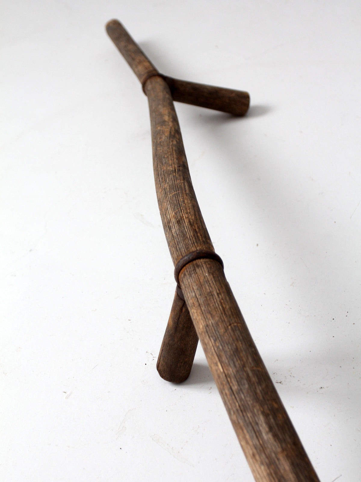 antique wood and iron farm scythe
