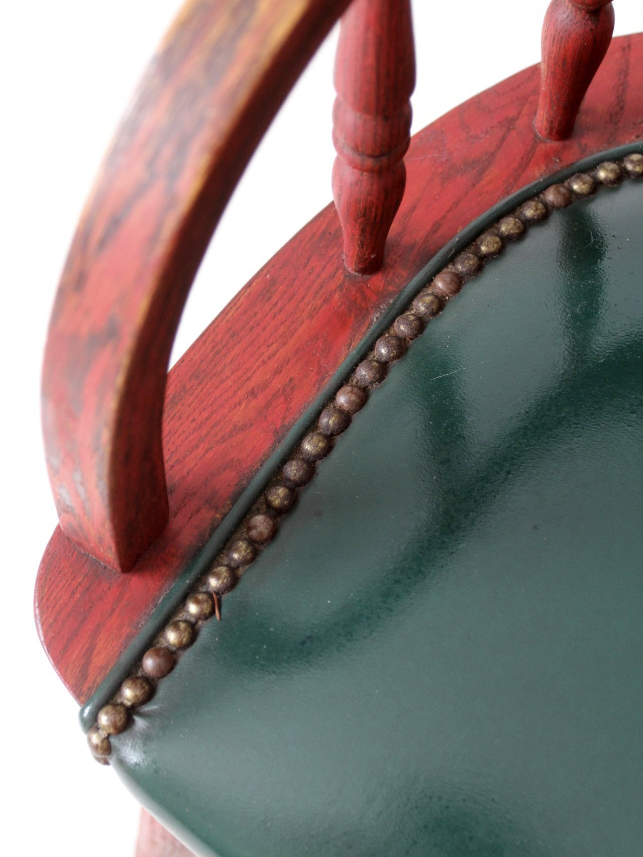 antique red Windsor cane back arm chair with upholstered seat