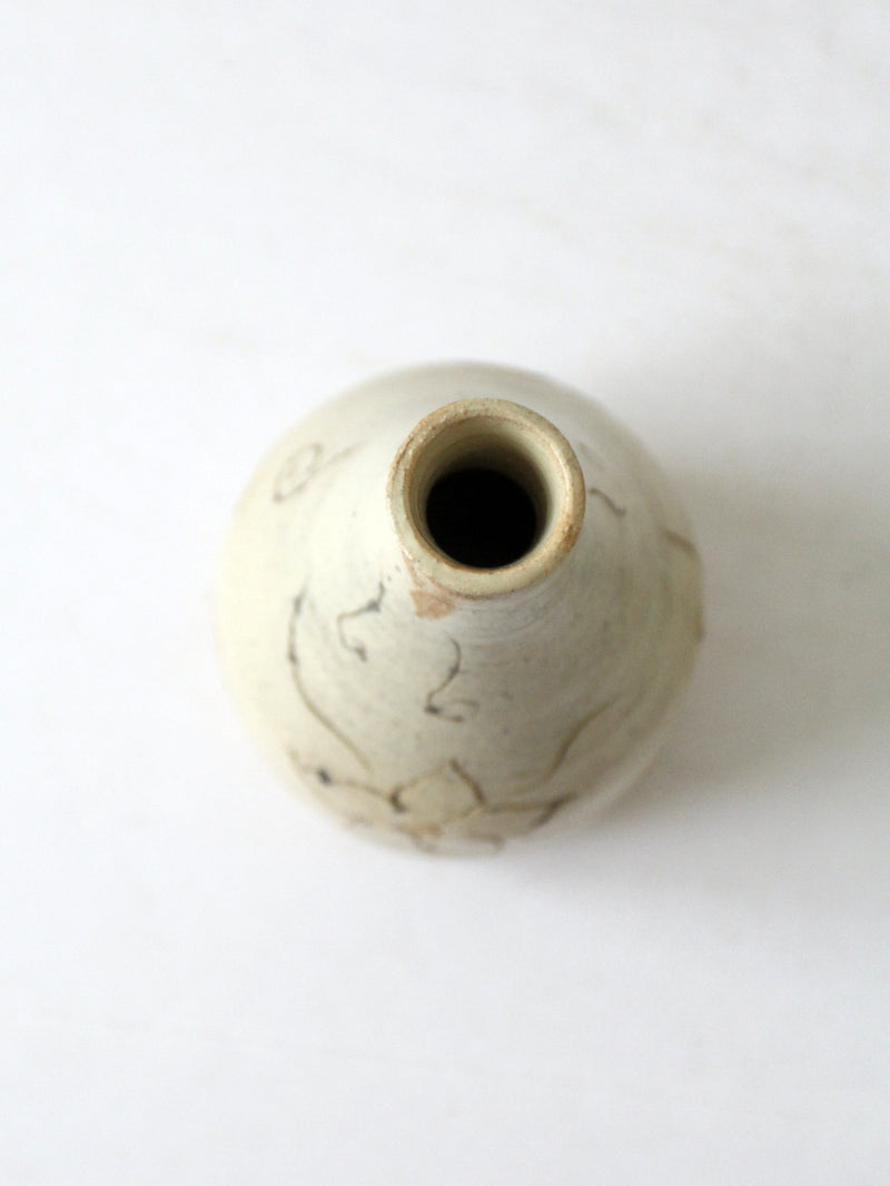 vintage etched studio pottery vase