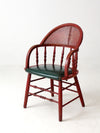 antique red Windsor cane back arm chair with upholstered seat