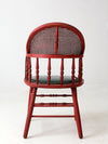 antique red Windsor cane back arm chair with upholstered seat