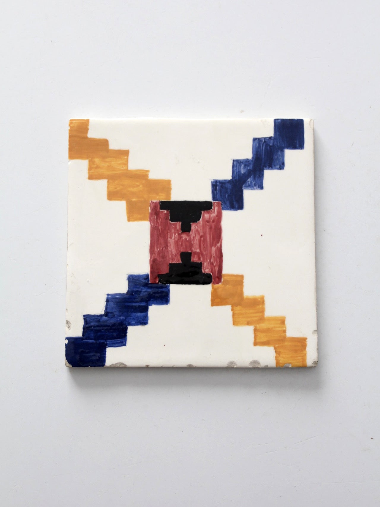 mid-century hand painted ceramic tile