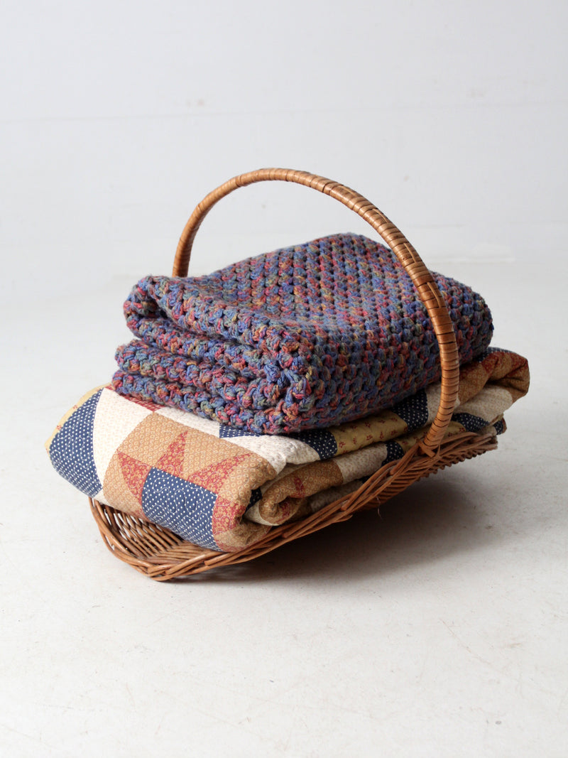 vintage wicker catchall firewood basket