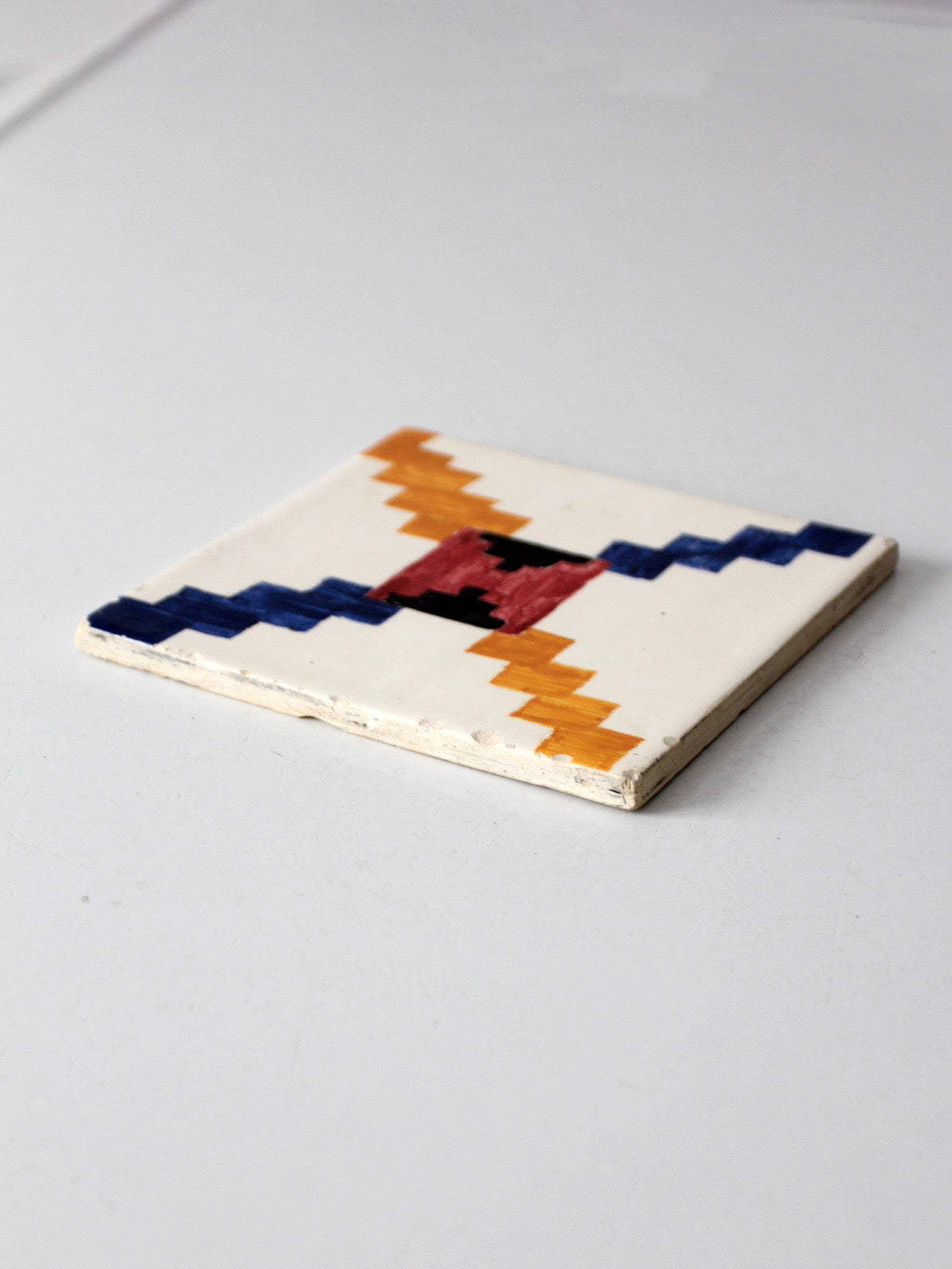 mid-century hand painted ceramic tile