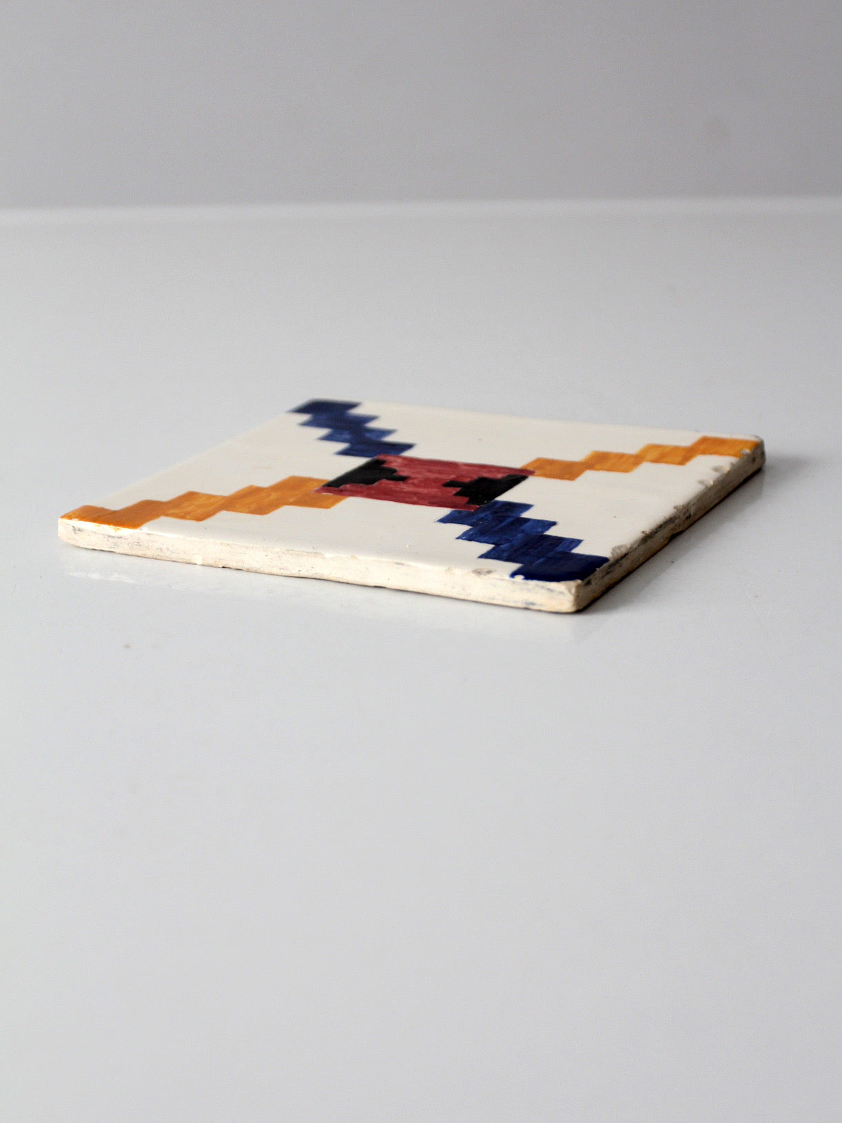 mid-century hand painted ceramic tile