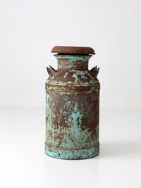 antique turquoise painted metal milk can
