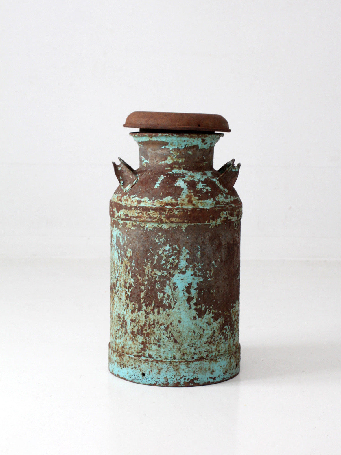 antique turquoise painted metal milk can
