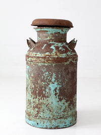 antique turquoise painted metal milk can