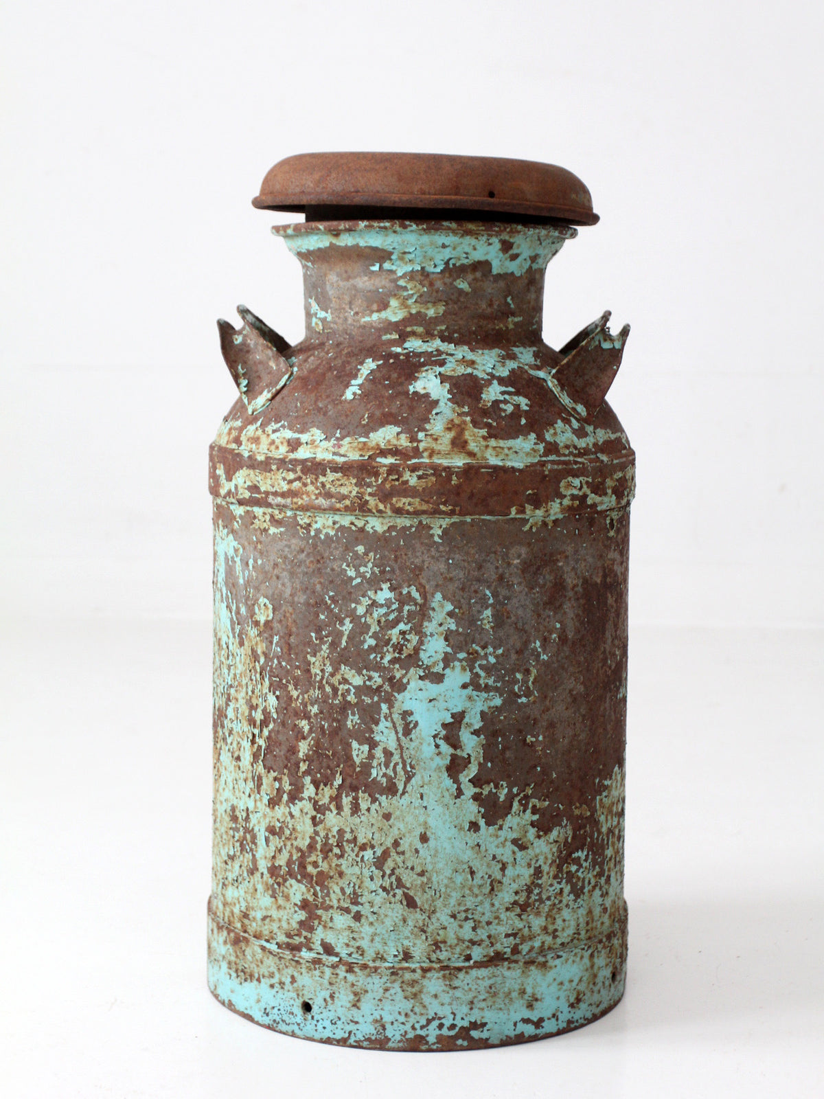 antique turquoise painted metal milk can