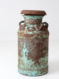antique turquoise painted metal milk can