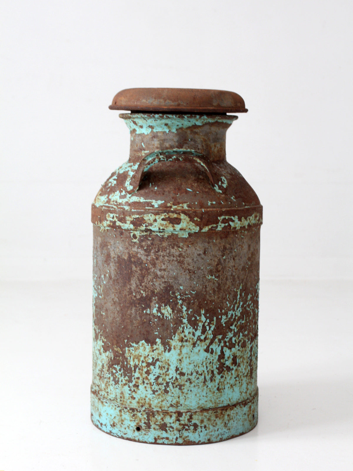 antique turquoise painted metal milk can