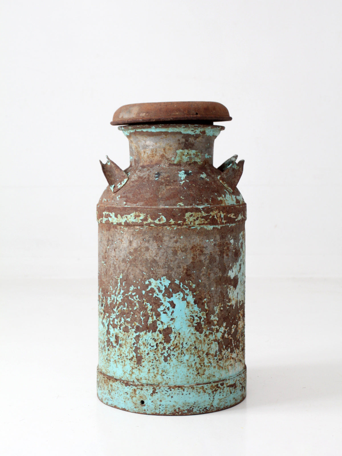 antique turquoise painted metal milk can