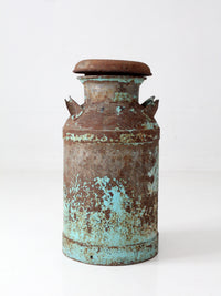 antique turquoise painted metal milk can