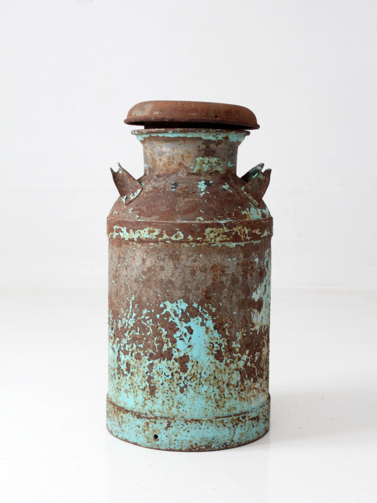 antique turquoise painted metal milk can