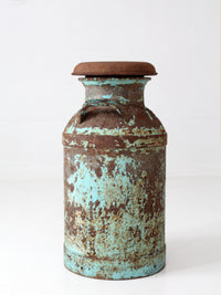 antique turquoise painted metal milk can