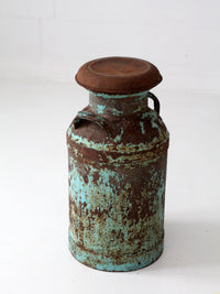 antique turquoise painted metal milk can