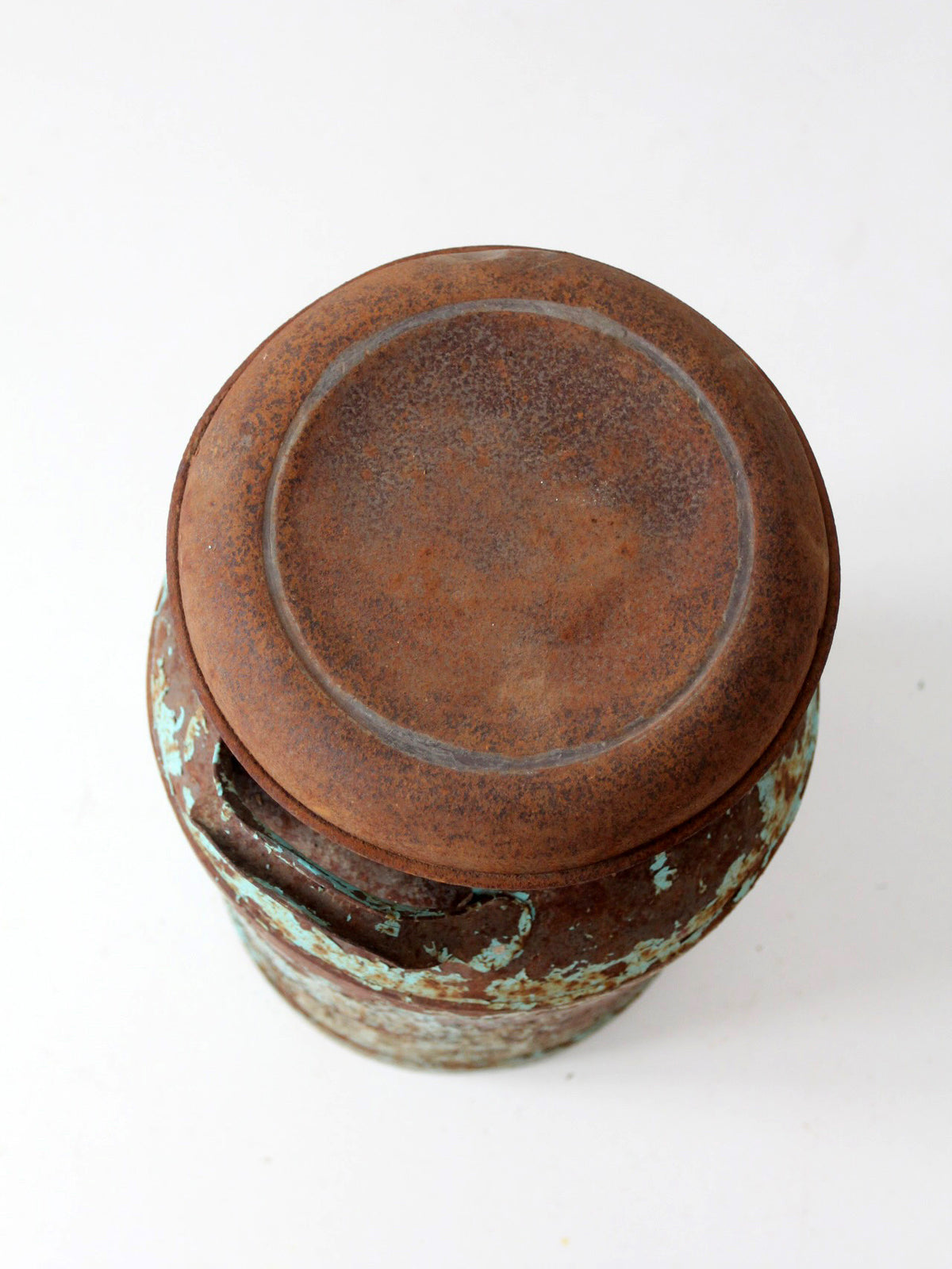 antique turquoise painted metal milk can