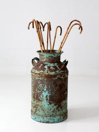antique turquoise painted metal milk can
