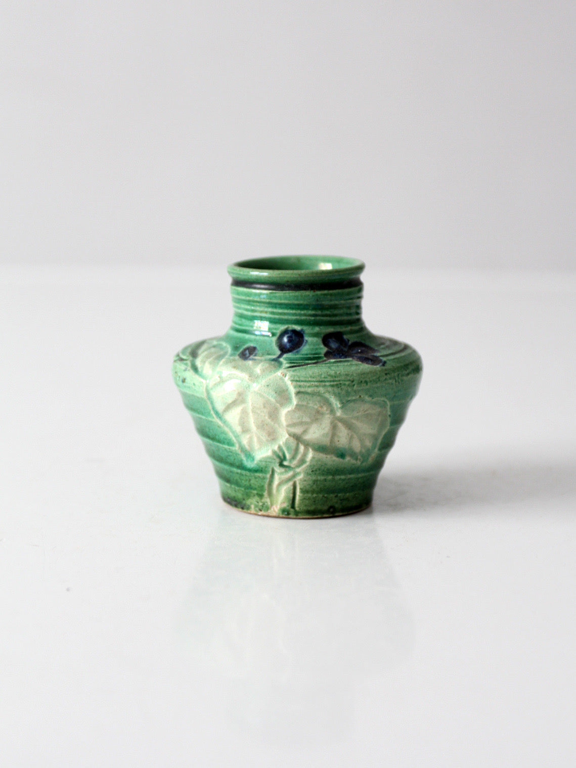 vintage green art pottery miniature vase