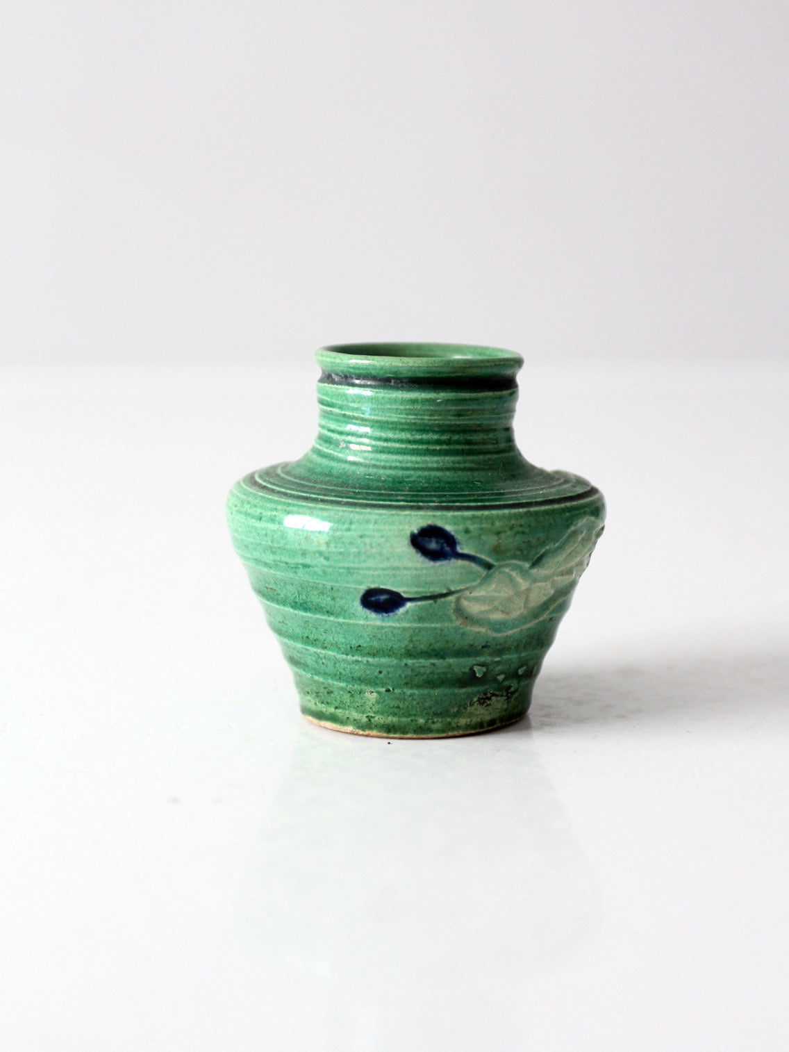 vintage green art pottery miniature vase
