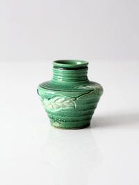 vintage green art pottery miniature vase