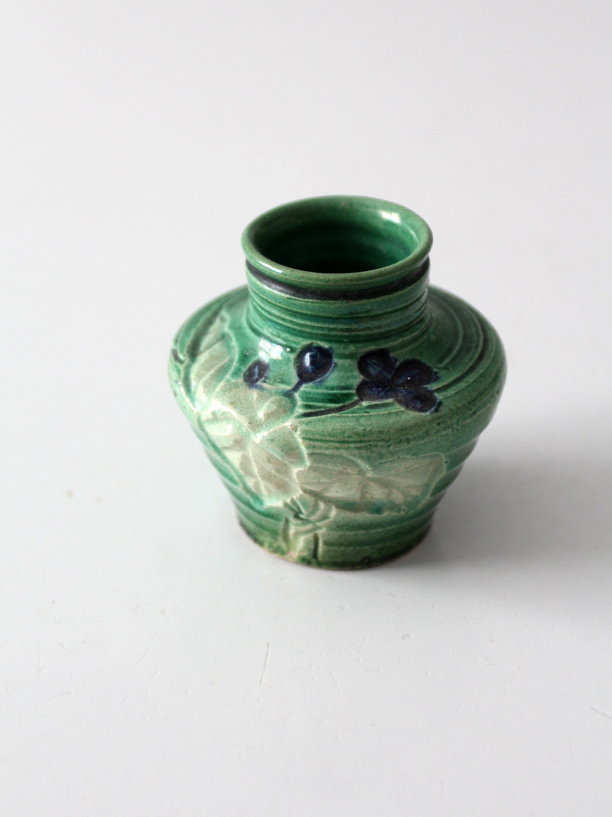 vintage green art pottery miniature vase