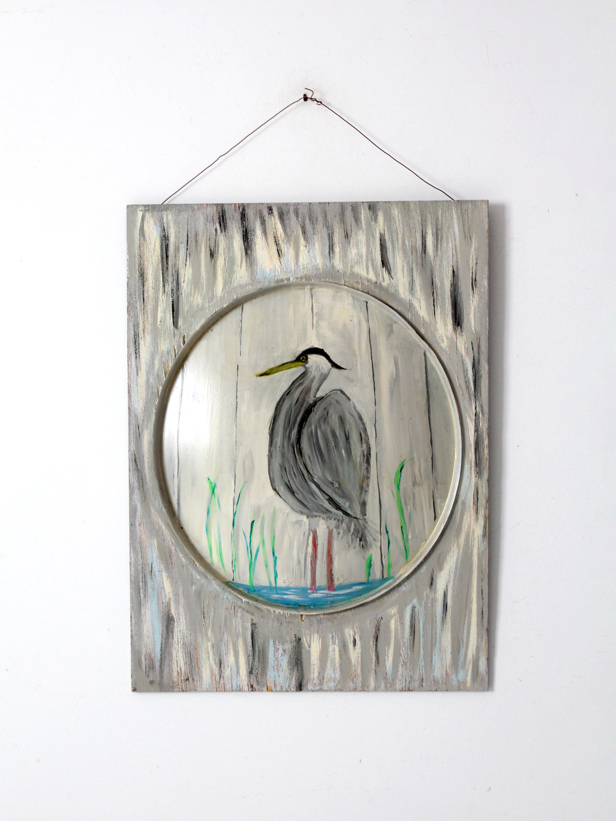 vintage blue heron painting