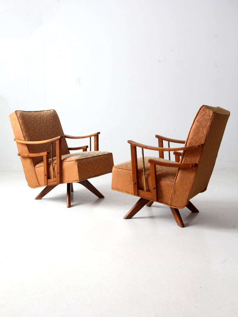 mid century modern swivel lounge chairs pair