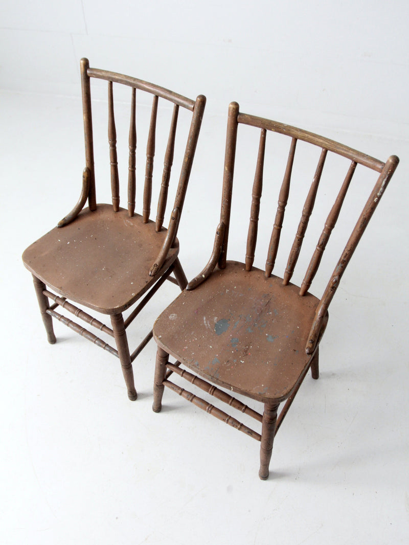 antique painted wood side chairs pair