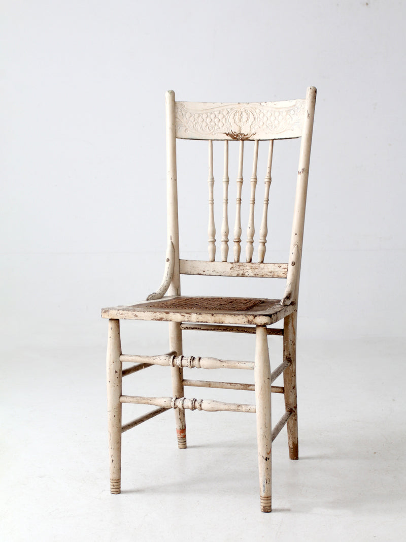 antique painted press back chair with cane seat