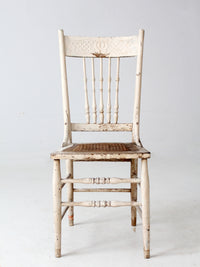 antique painted press back chair with cane seat