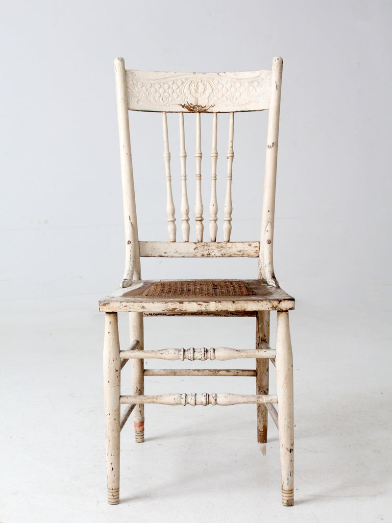 antique painted press back chair with cane seat