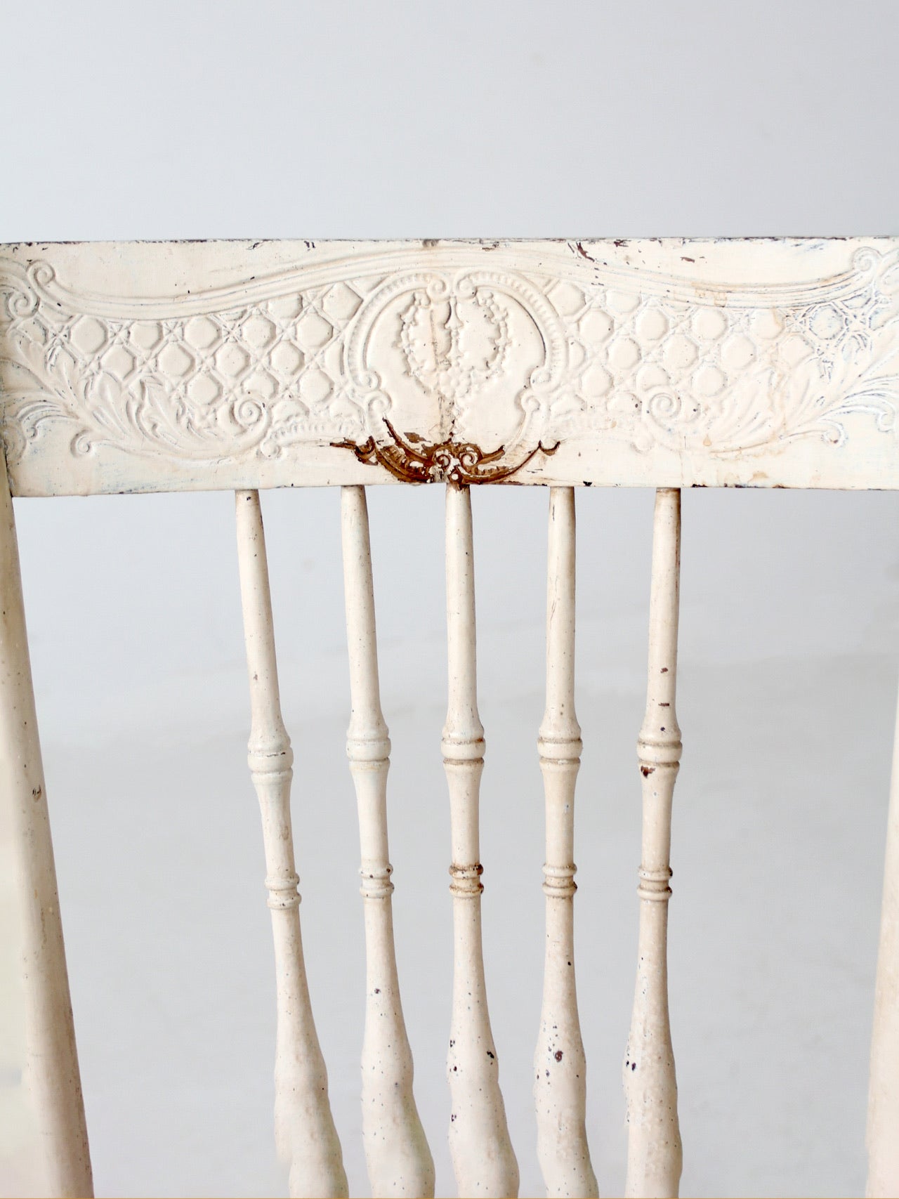 antique painted press back chair with cane seat