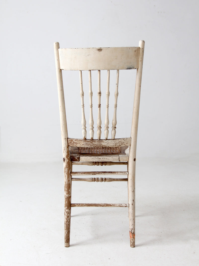 antique painted press back chair with cane seat