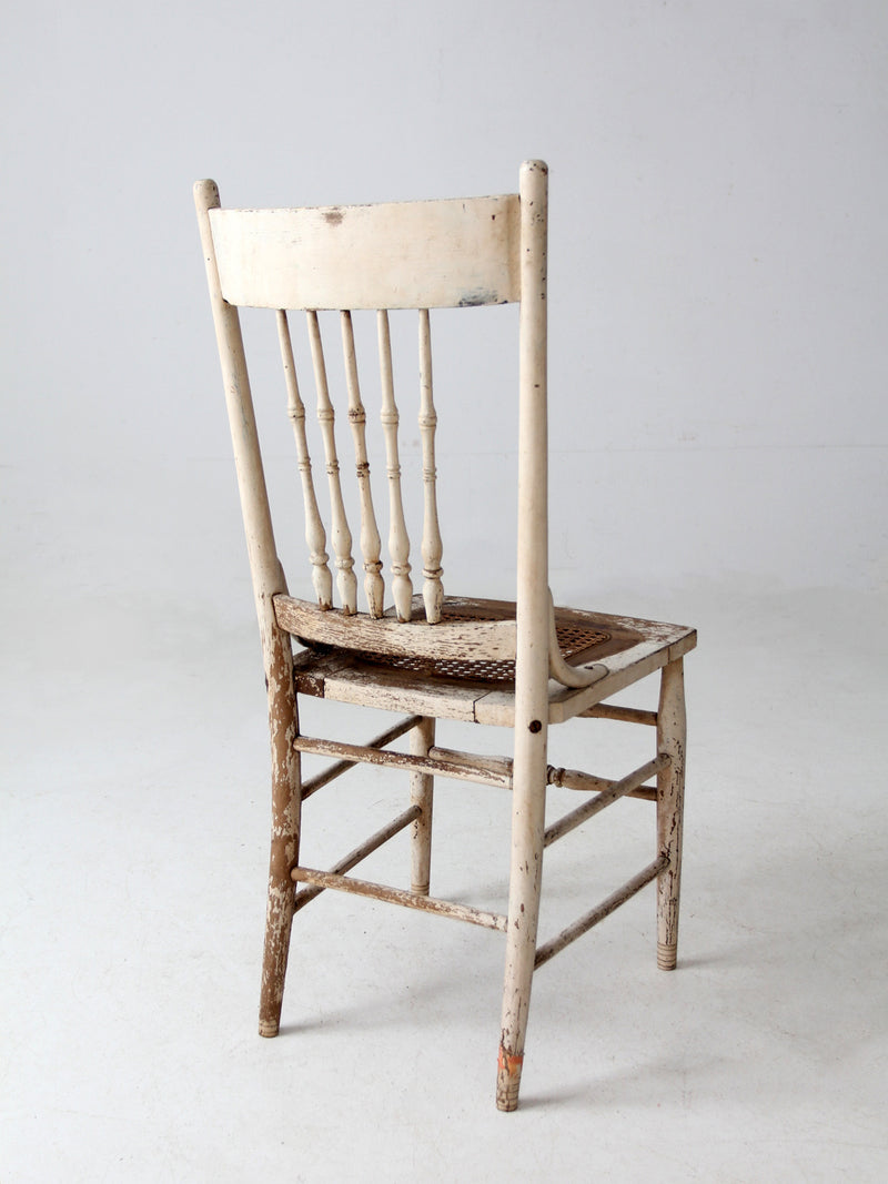 antique painted press back chair with cane seat