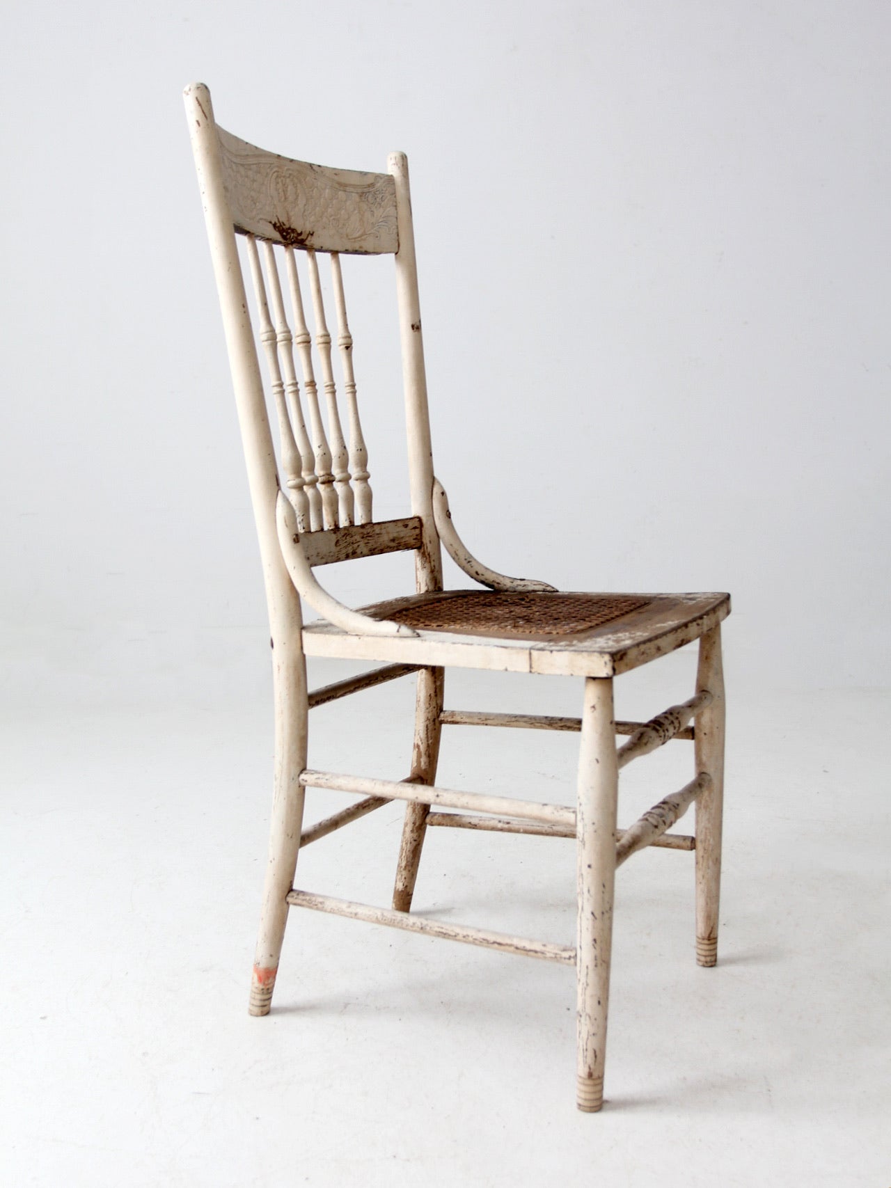 antique painted press back chair with cane seat