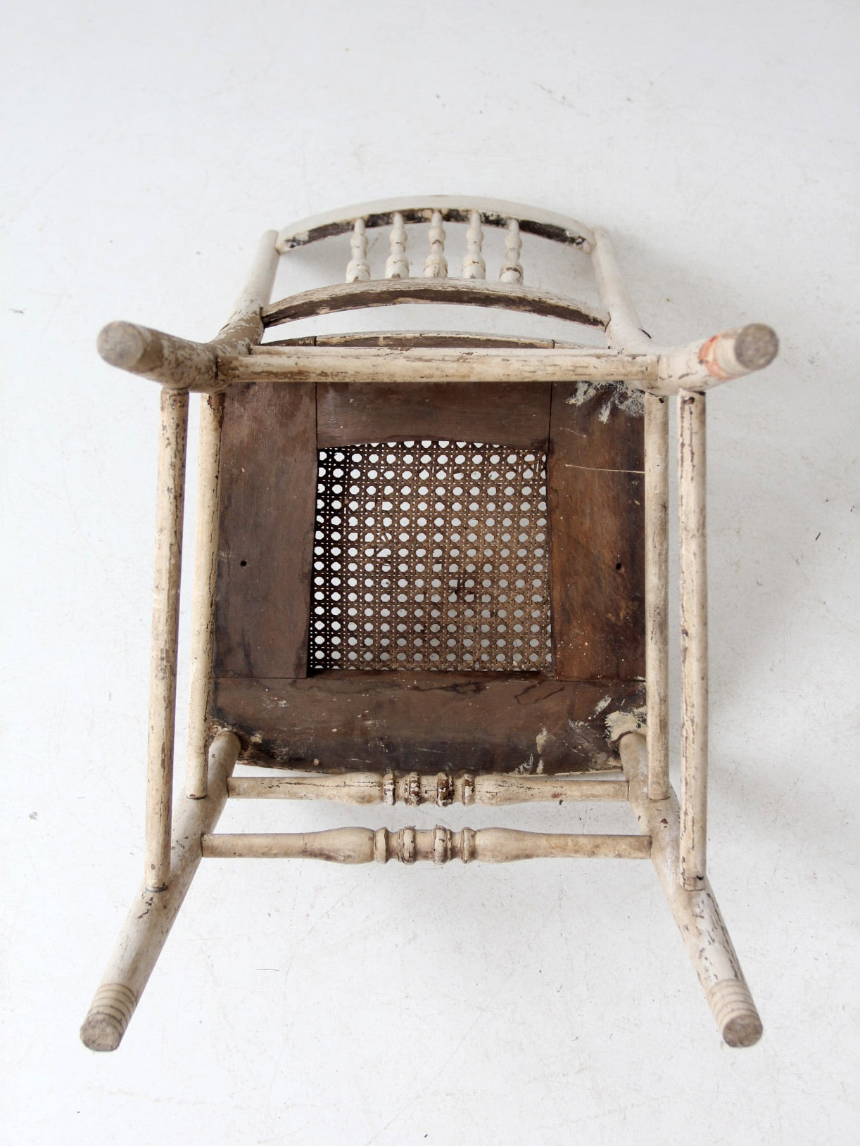 antique painted press back chair with cane seat