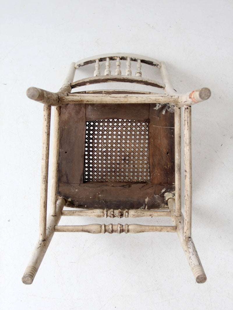 antique painted press back chair with cane seat