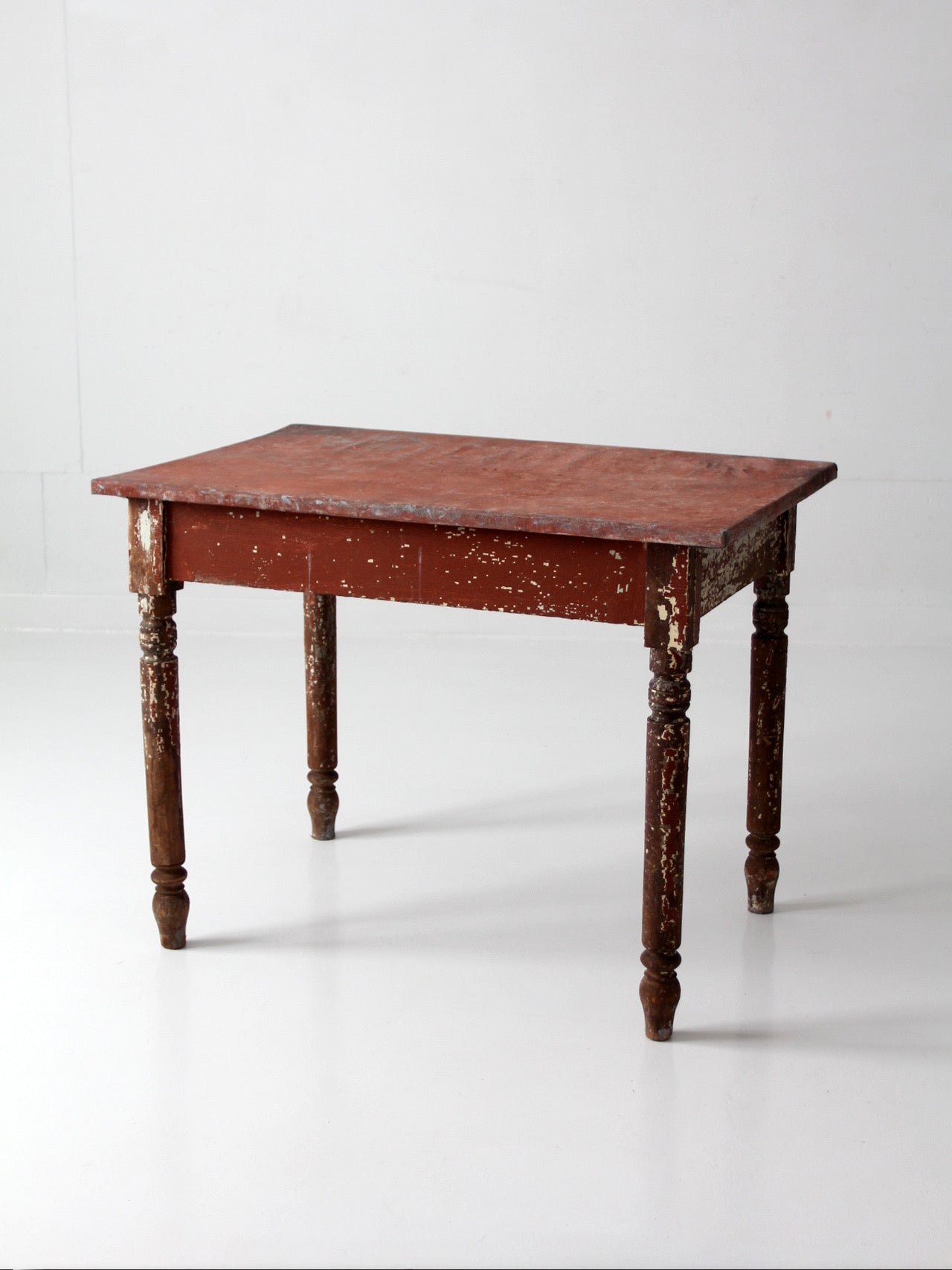 antique painted farmhouse table with metal top