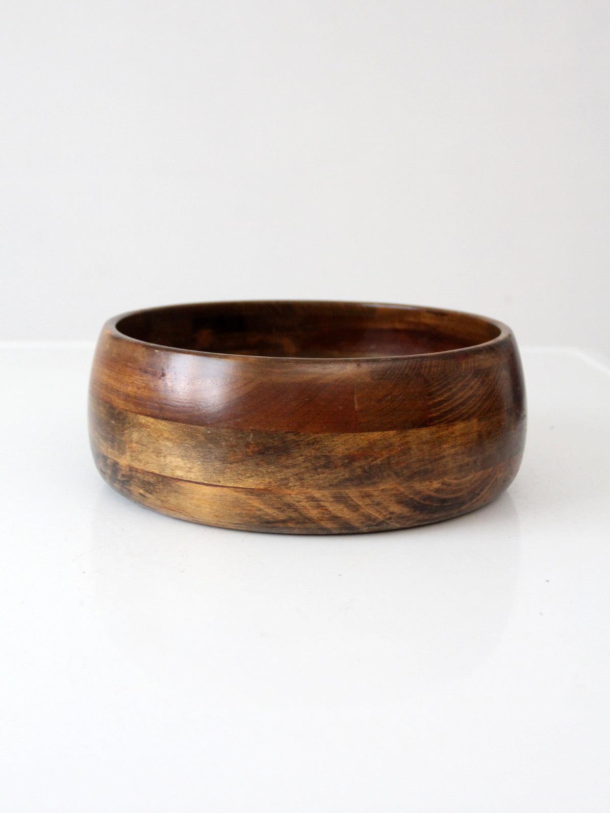 mid-century segmented wood serving bowl