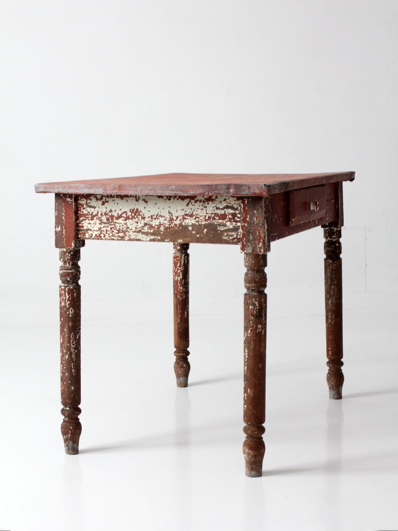 antique painted farmhouse table with metal top