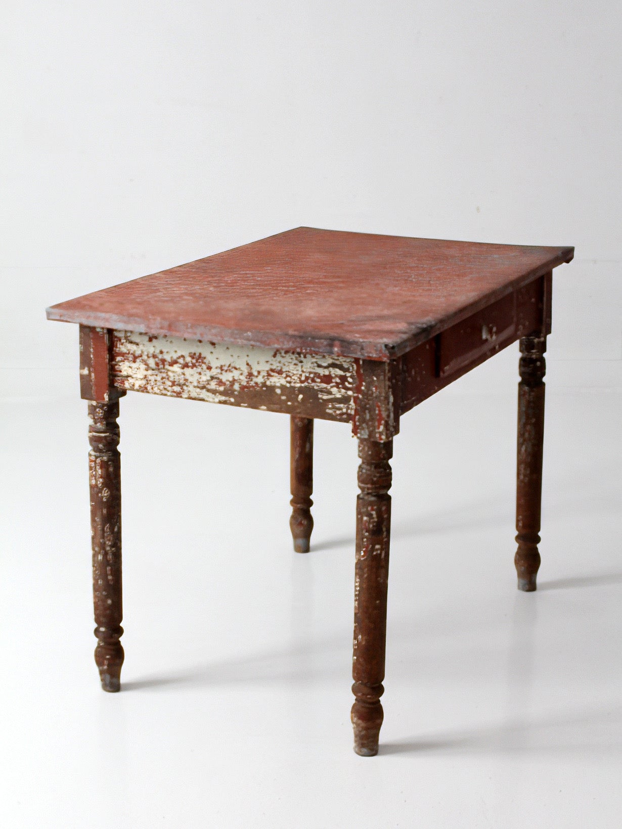 antique painted farmhouse table with metal top