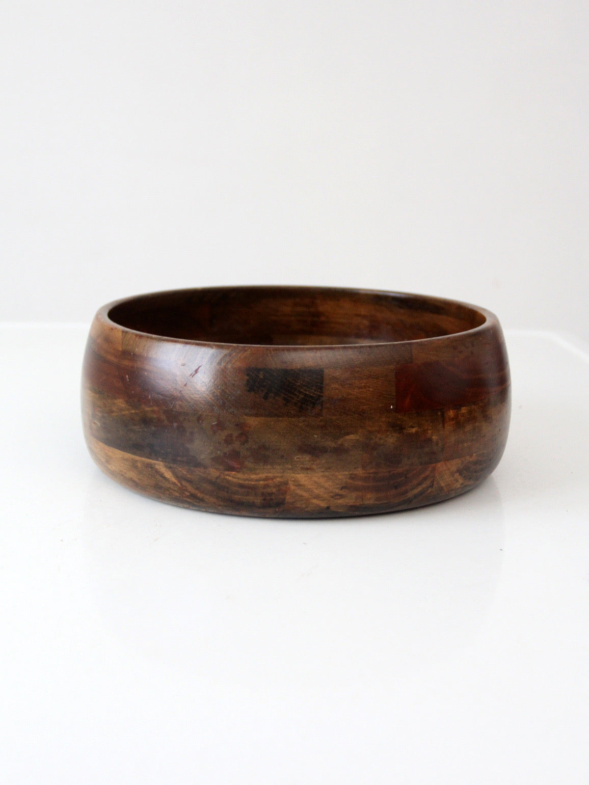 mid-century segmented wood serving bowl