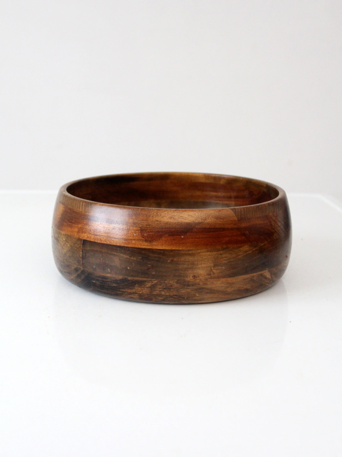 mid-century segmented wood serving bowl