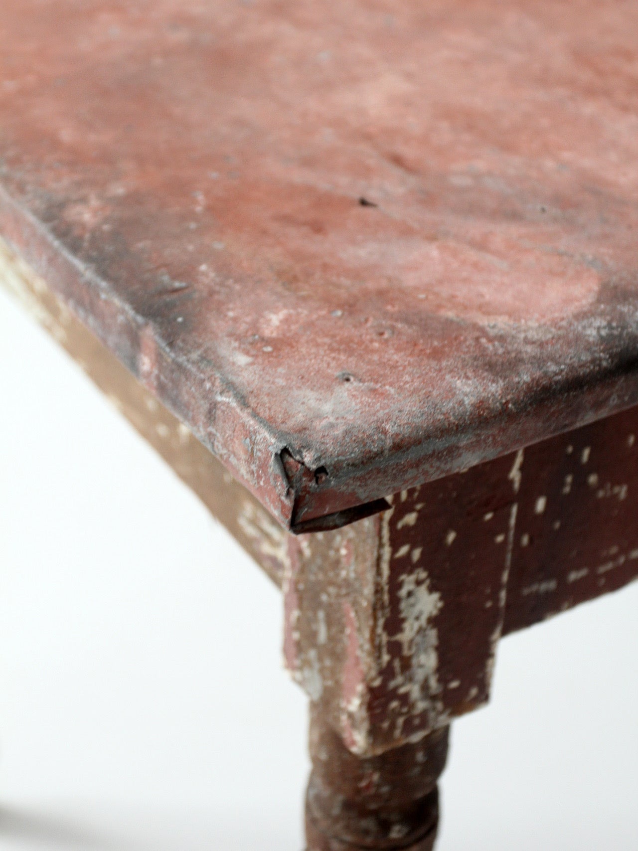 antique painted farmhouse table with metal top