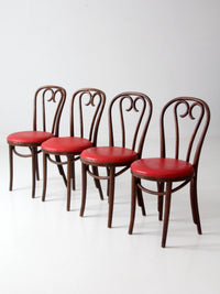mid-century ZPM Radomsko bentwood dining chairs with red seats | set of four