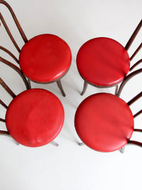 mid-century ZPM Radomsko bentwood dining chairs with red seats | set of four