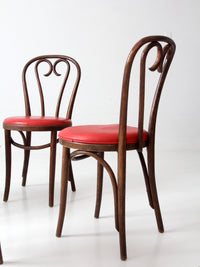 mid-century ZPM Radomsko bentwood dining chairs with red seats | set of four