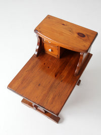 vintage pine gallery end table with drawers