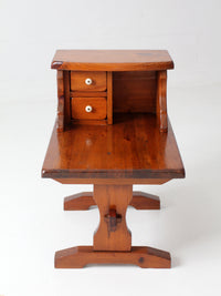 vintage pine gallery end table with drawers